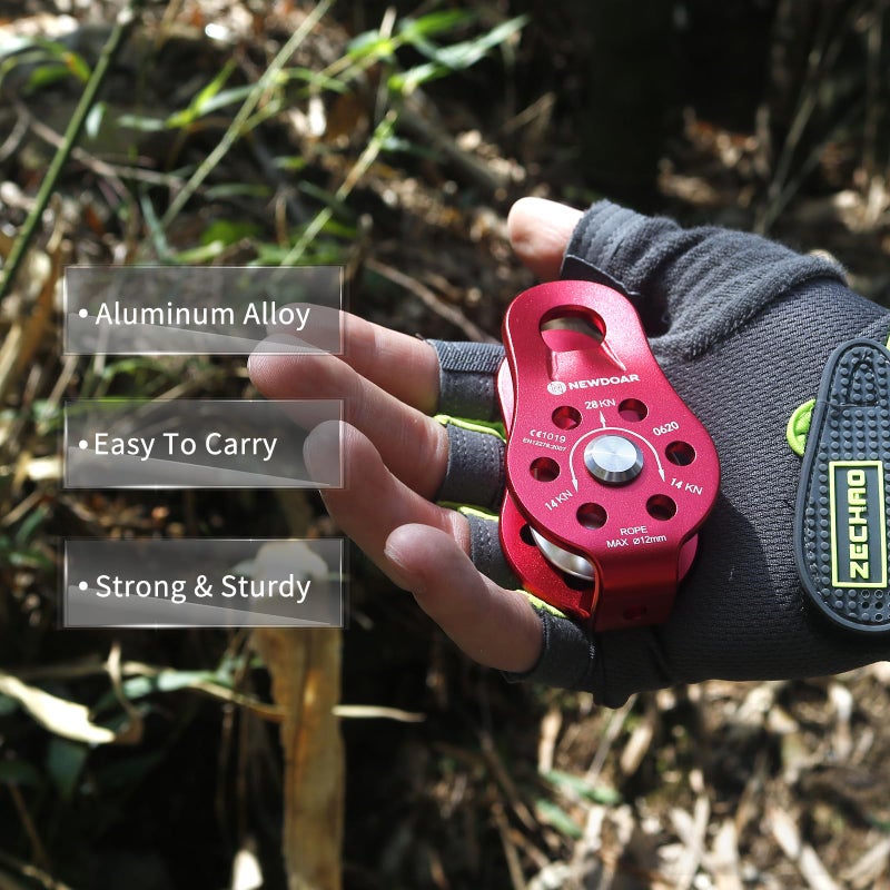 NewDoar Fixed Plate Micro Pulley,28KN CE Certified General Purpose Small Aluminum Rope Pulleys for Climbing/Aloft Work/Rappelling/Rescue Etc(28KN Red 2pcs) - Image 3
